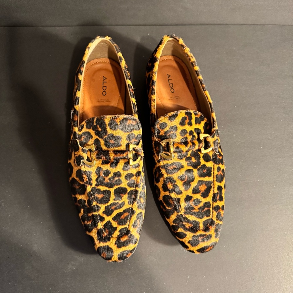 Aldo Brown and Black Loafers with Leopard Print